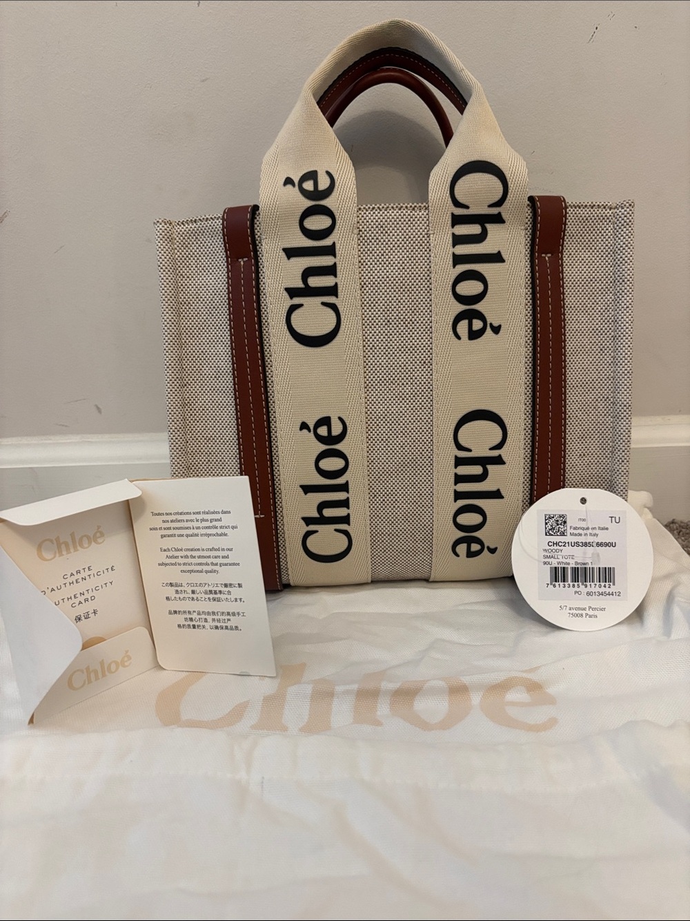 Chloé Beige Canvas Tote with Brown Leather Trim and Cream Logo Straps - Picture 2 of 9